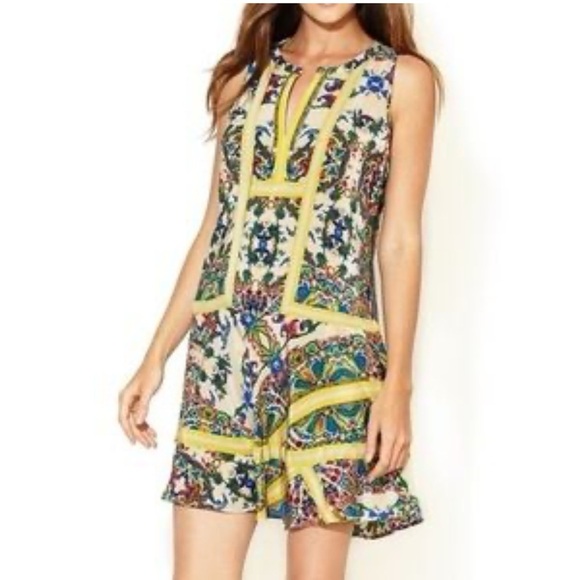 Twelfth Street by Cynthia Vincent Handkerchief Silk Mini Dress Sz Small Colorful - Picture 1 of 11